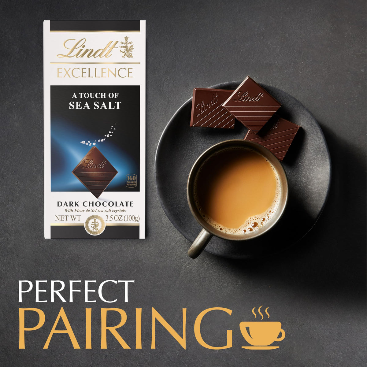 Lindt EXCELLENCE Sea Salt bar outer packaging highlights premium presentation.