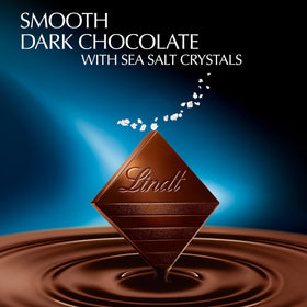 Lindt EXCELLENCE Sea Salt bar close-up reveals rich dark chocolate texture.