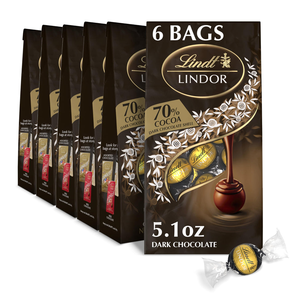 Lindt LINDOR 70% truffle shell close-up showing rich, velvety chocolate for a refined tasting moment