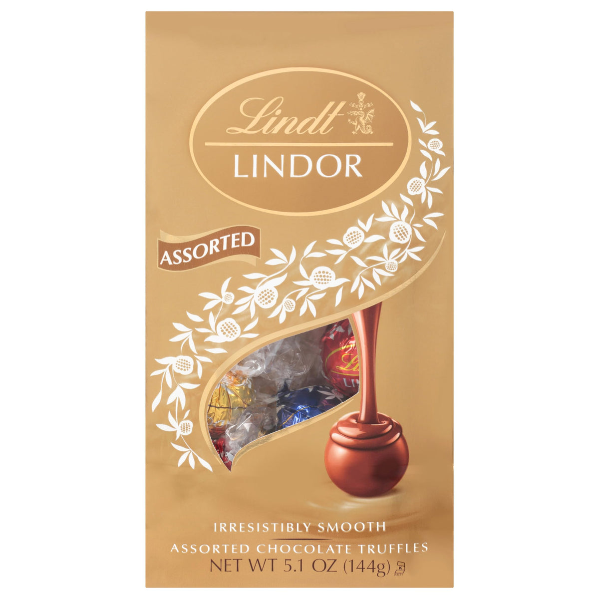 Lindt Lindor assorted truffles with glossy shells for premium indulgence.
