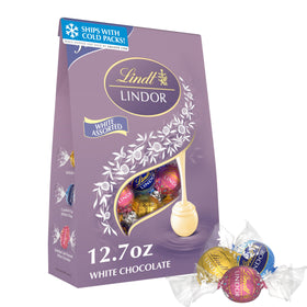 Lindt Lindor assorted white chocolate truffles bag, premium packaging, ideal for gifting