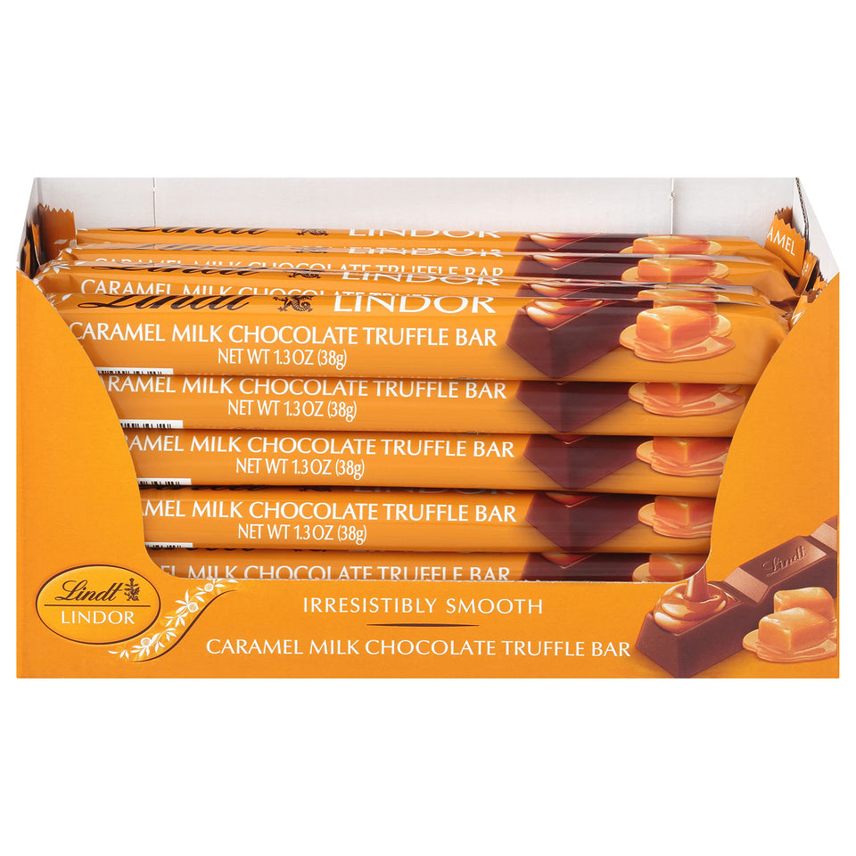 Lindt Lindor Caramel Bar wrapper showing premium indulgence.