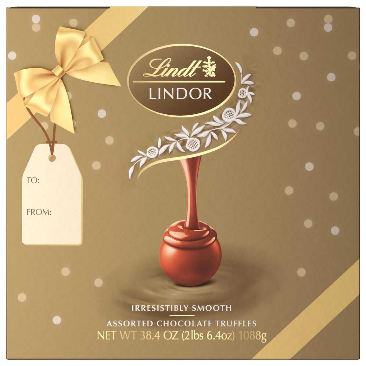Lindt LINDOR Caramel Milk Chocolate Truffle closeup with silky center for melt-in-mouth moments.
