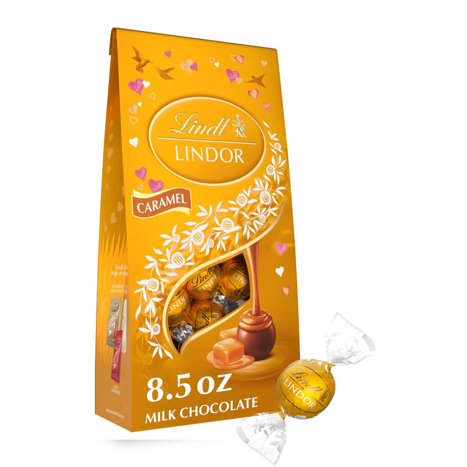 Lindt Lindor Caramel Milk Truffles bag—gift-ready indulgence with a smooth center.
