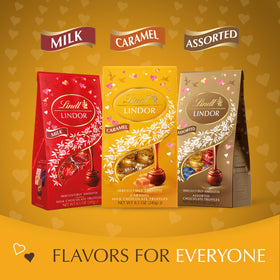 Valentine scene featuring Lindt Lindor Caramel Milk Truffles as a romantic treat.