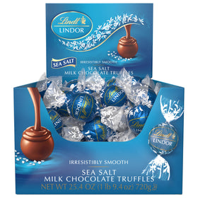 Lindt LINDOR collection of truffles displayed for tasting variety.