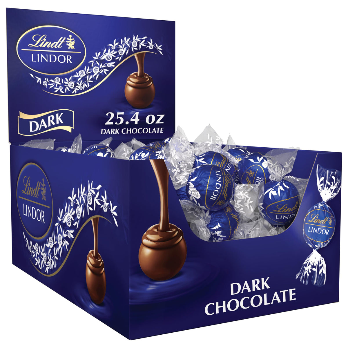 Lindt Lindor dark chocolate truffles box front view highlights gift-ready packaging