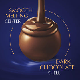 Lindt LINDOR dark chocolate shell close-up detailing premium texture.