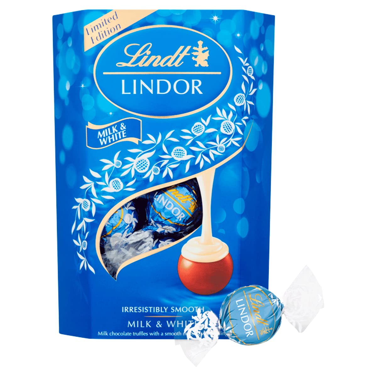 Lindt Lindor Milk & White Truffles pack, ideal for gifting or sharing at celebrations.