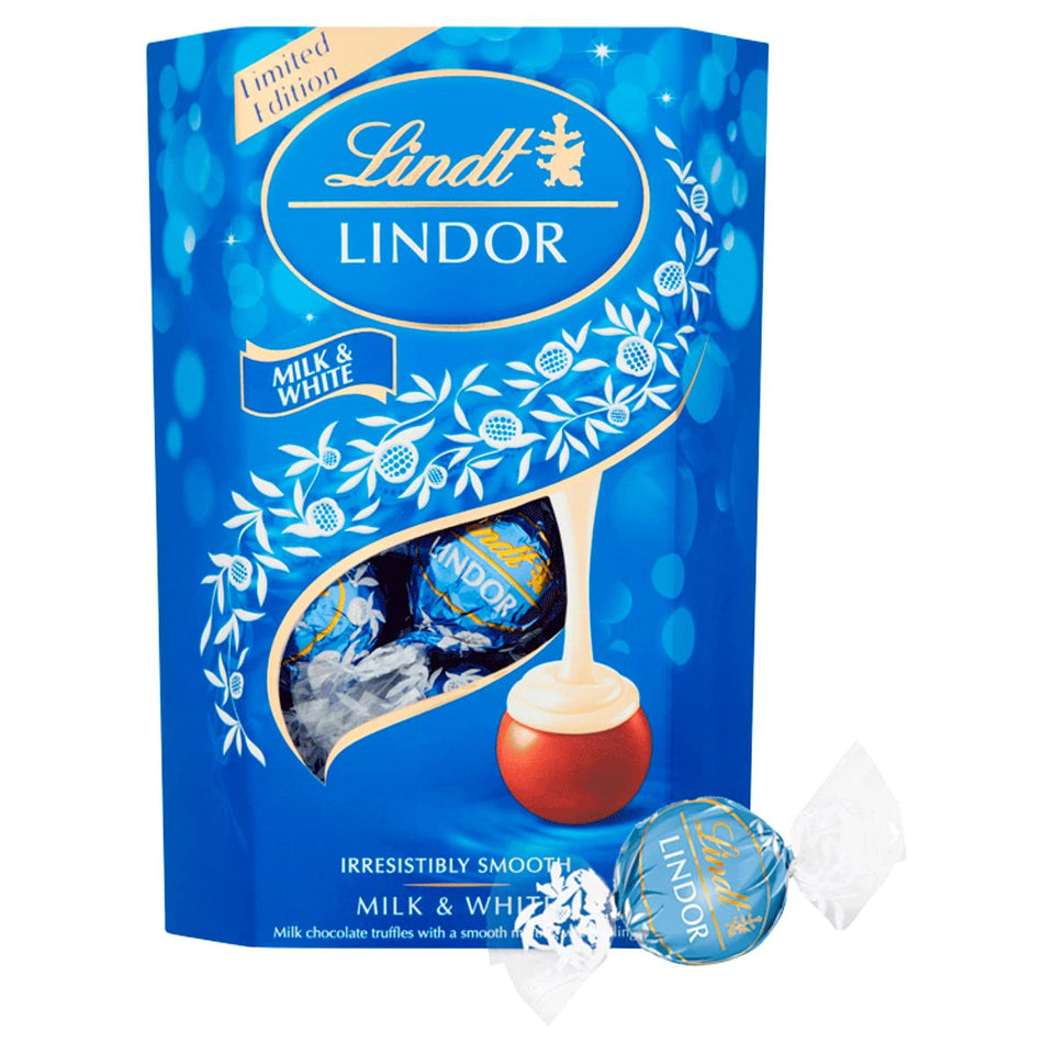 Lindt Lindor Milk & White Truffles pack, ideal for gifting or sharing at celebrations.