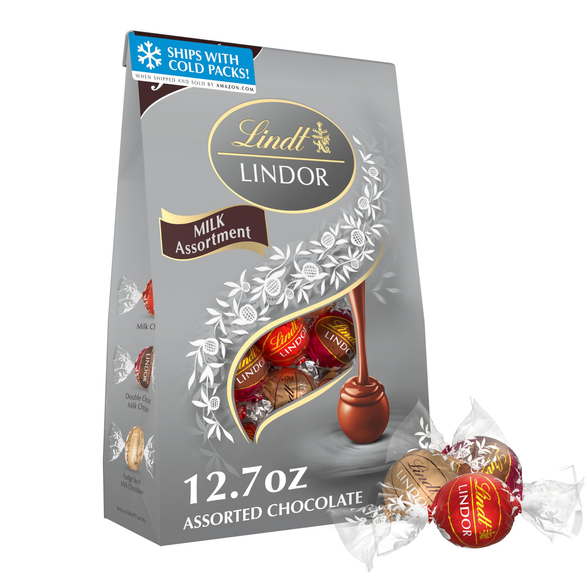 Lindt LINDOR milk assorted truffles bag ideal for sharing.