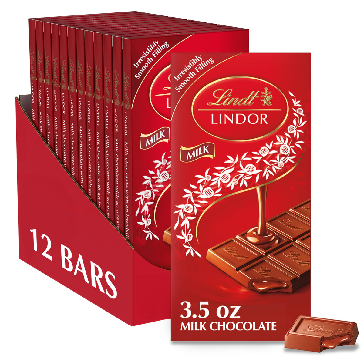 Lindt LINDOR Milk Bar 12-pack on display, ideal for sharing.