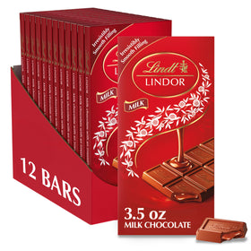 Lindt LINDOR Milk Bar 12-pack on display, ideal for sharing.
