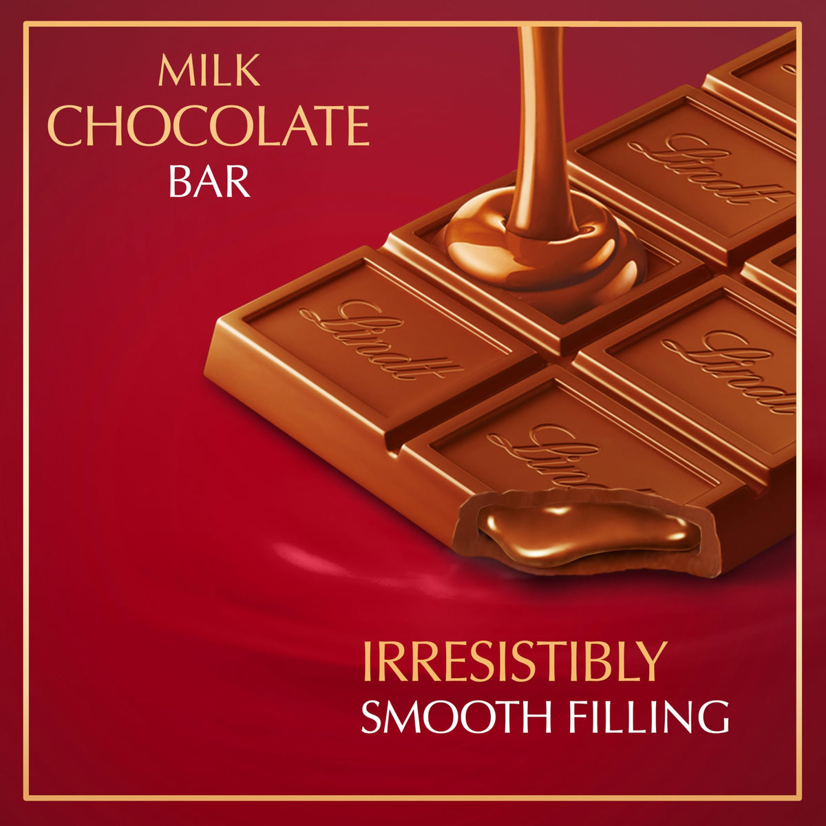Close-up of Lindt LINDOR Milk Bar smooth center, promising a creamy melt.