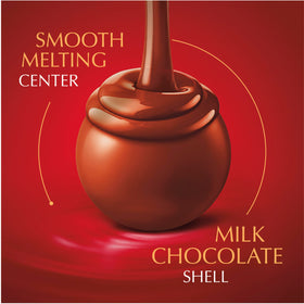 Lindt LINDOR milk chocolate shell surrounding a luxuriously smooth melt.