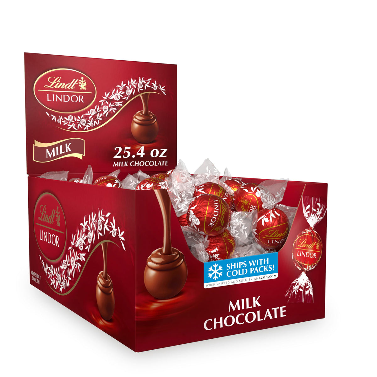 Lindt LINDOR milk chocolate truffles 60-count box, ideal for sharing and gifting.