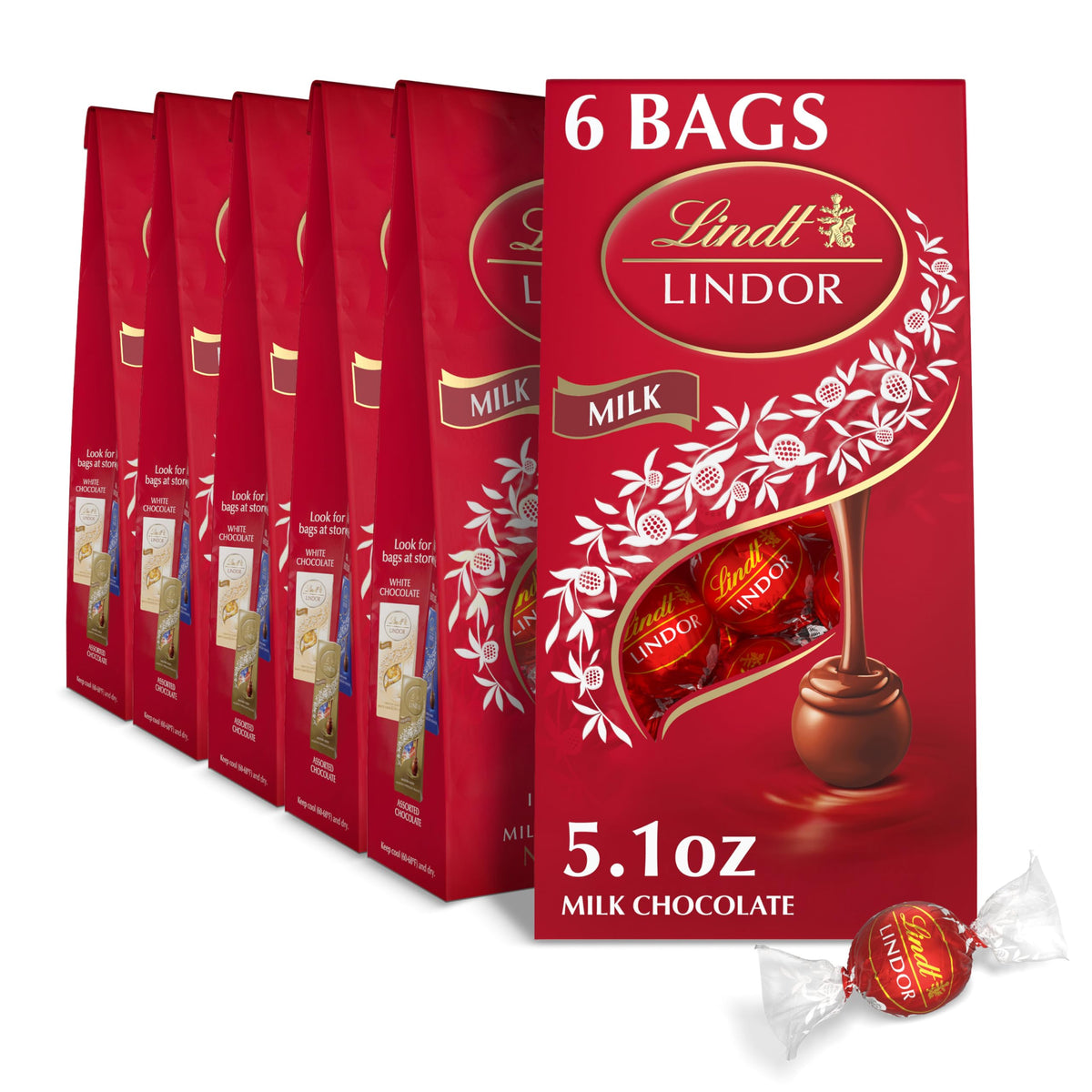 Lindt Lindor Milk Truffles six-pack packaging ready to gift or share