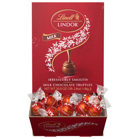 Lindt LINDOR display tray showing abundance and variety.