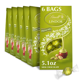 Lindt LINDOR Pistachio Milk Chocolate Truffles in a 5.1 oz bag, perfect for sharing
