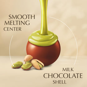 Close-up of the smooth pistachio center inside Lindt LINDOR milk chocolate