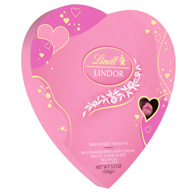 Lindt Lindor Valentine's strawberries and cream heart box, a romantic gift idea.