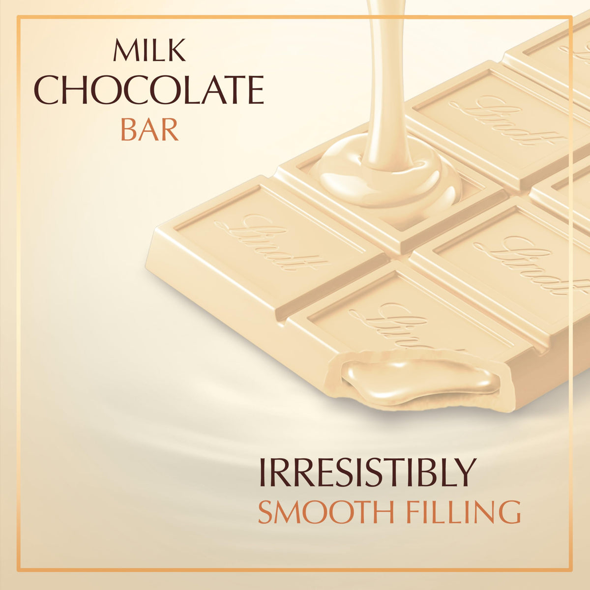 Front view of Lindt Lindor white chocolate bar with glossy shell, premium treat