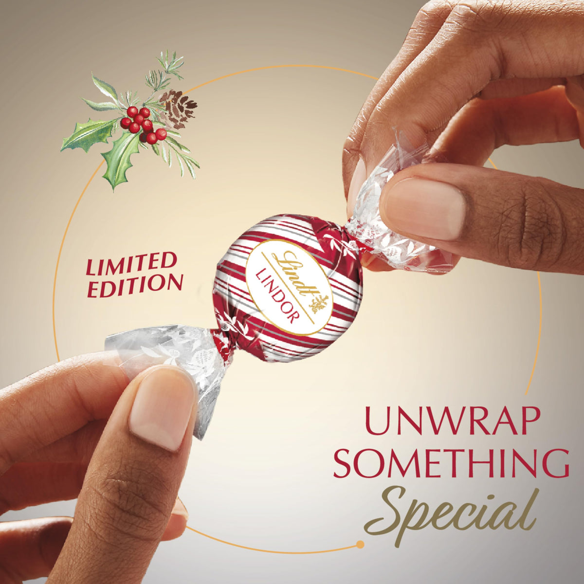 Lindt LINDOR White Peppermint Truffles close-up of the delicate white shell.