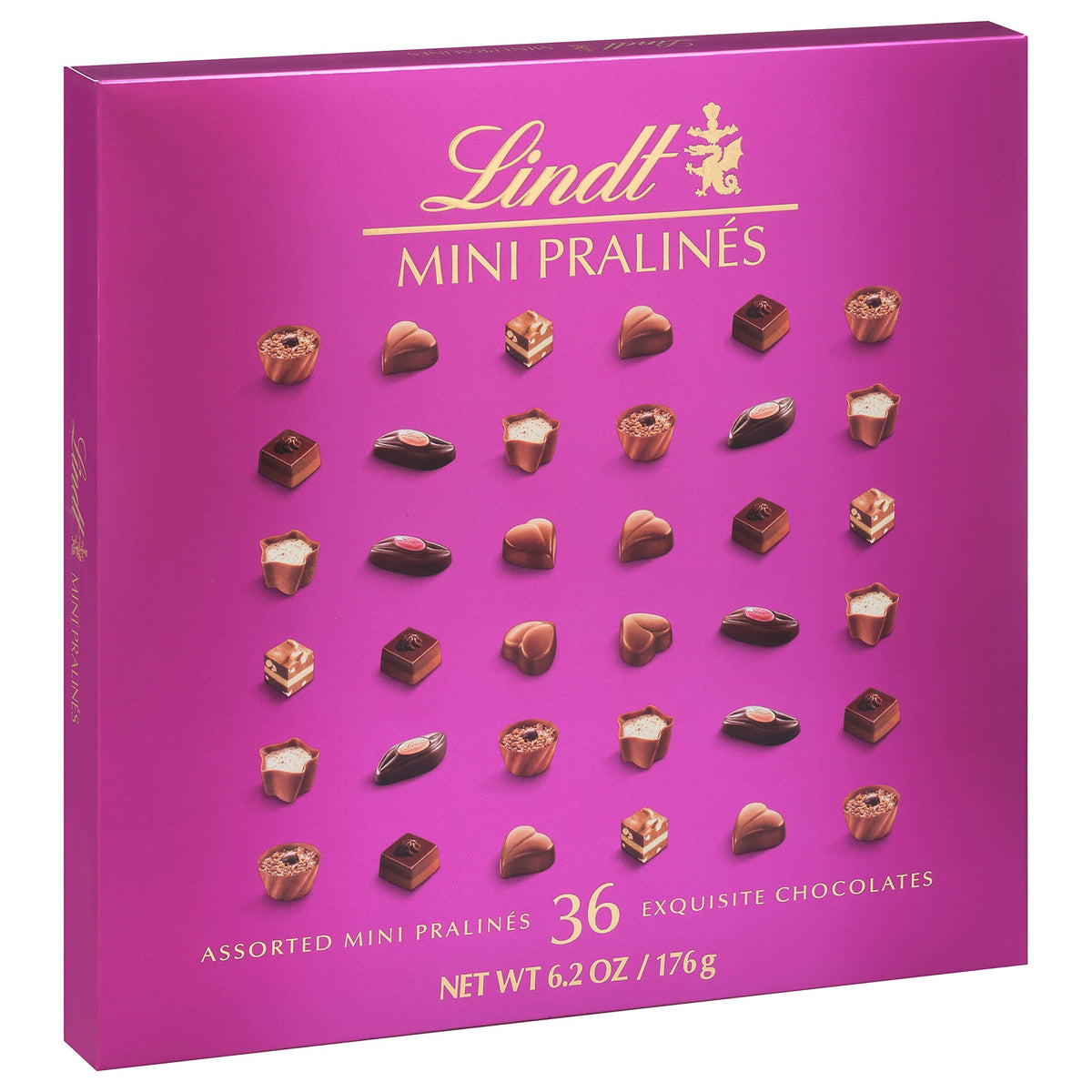 Lindt Mini Pralines gift box with ribbon on table