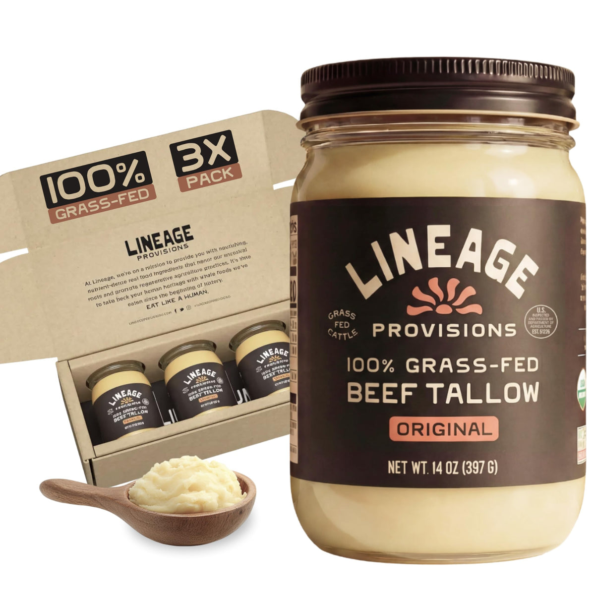 Lineage Provisions beef tallow bottle pour for high-heat searing
