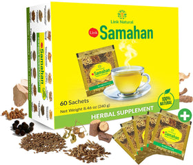 Link Samahan tea packets packaging showcases a 14 herb blend for daily wellness