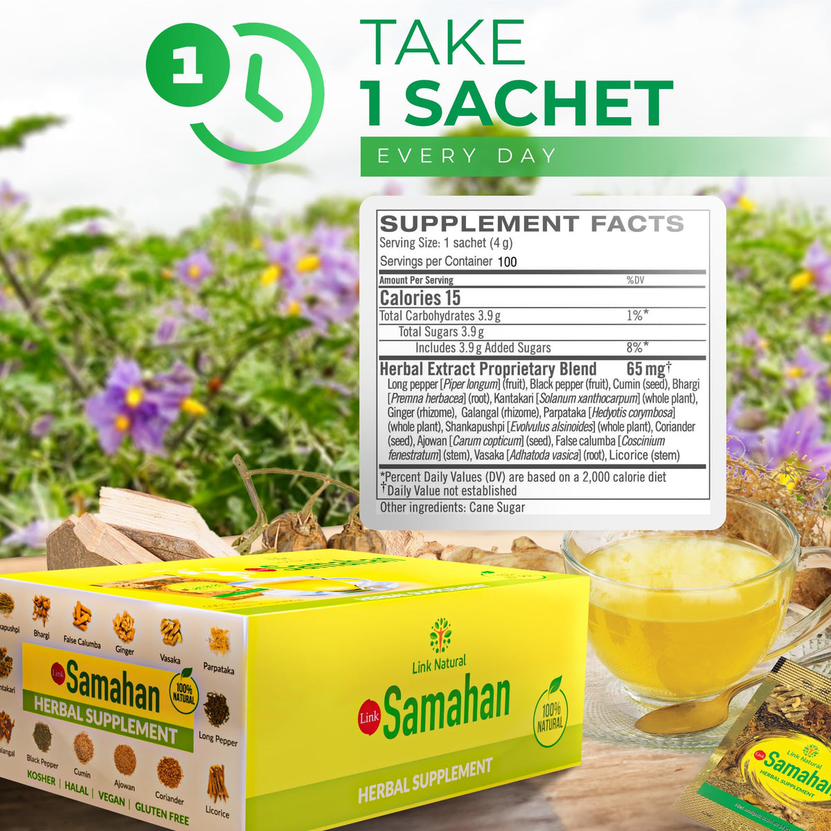 LINK SAMAHAN Samahan tea with ginger and pepper highlights energizing notes.