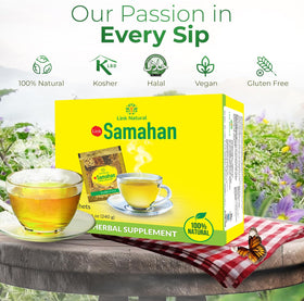 LINK SAMAHAN Samahan tea herbs closeup showcases natural, pure ingredients.