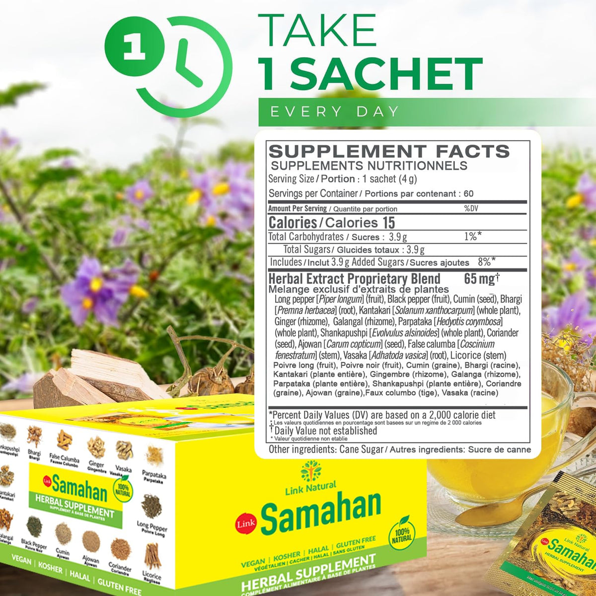 LINK SAMAHAN Samahan tea packets closeup reveals fragrant herbs for soothing rituals.