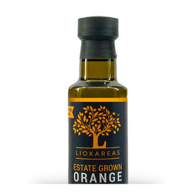 Closeup of orange peel in Liokareas oil reveals fresh citrus aroma.