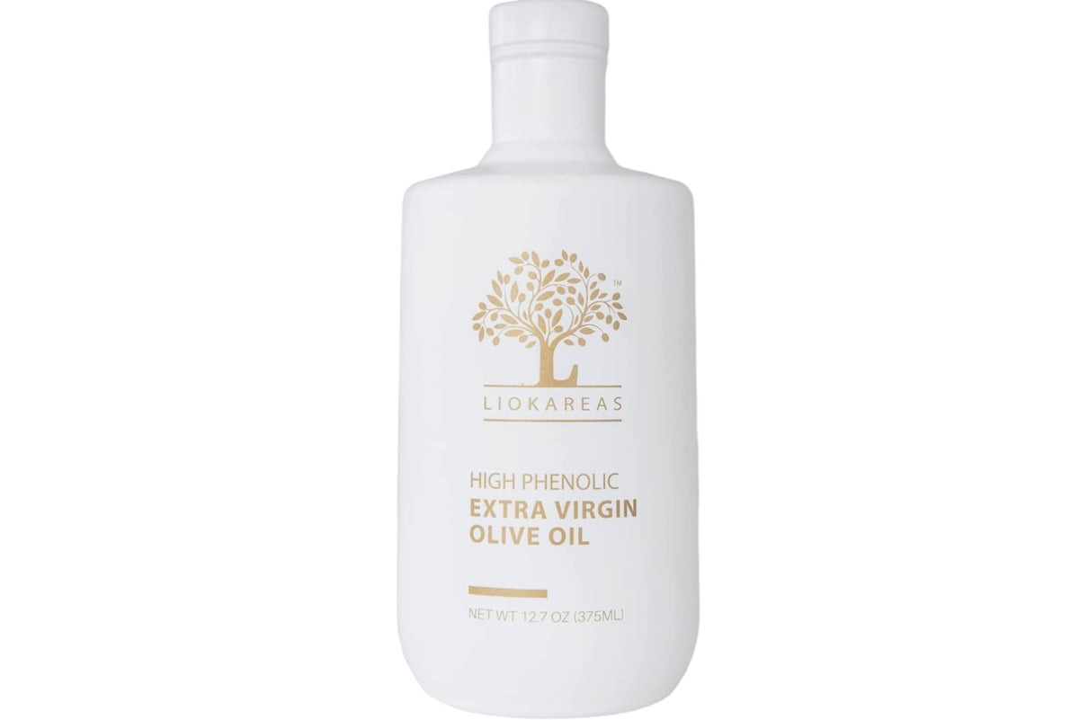 Liokareas Rx High Phenolic EVOO bottle with bold peppery finish.