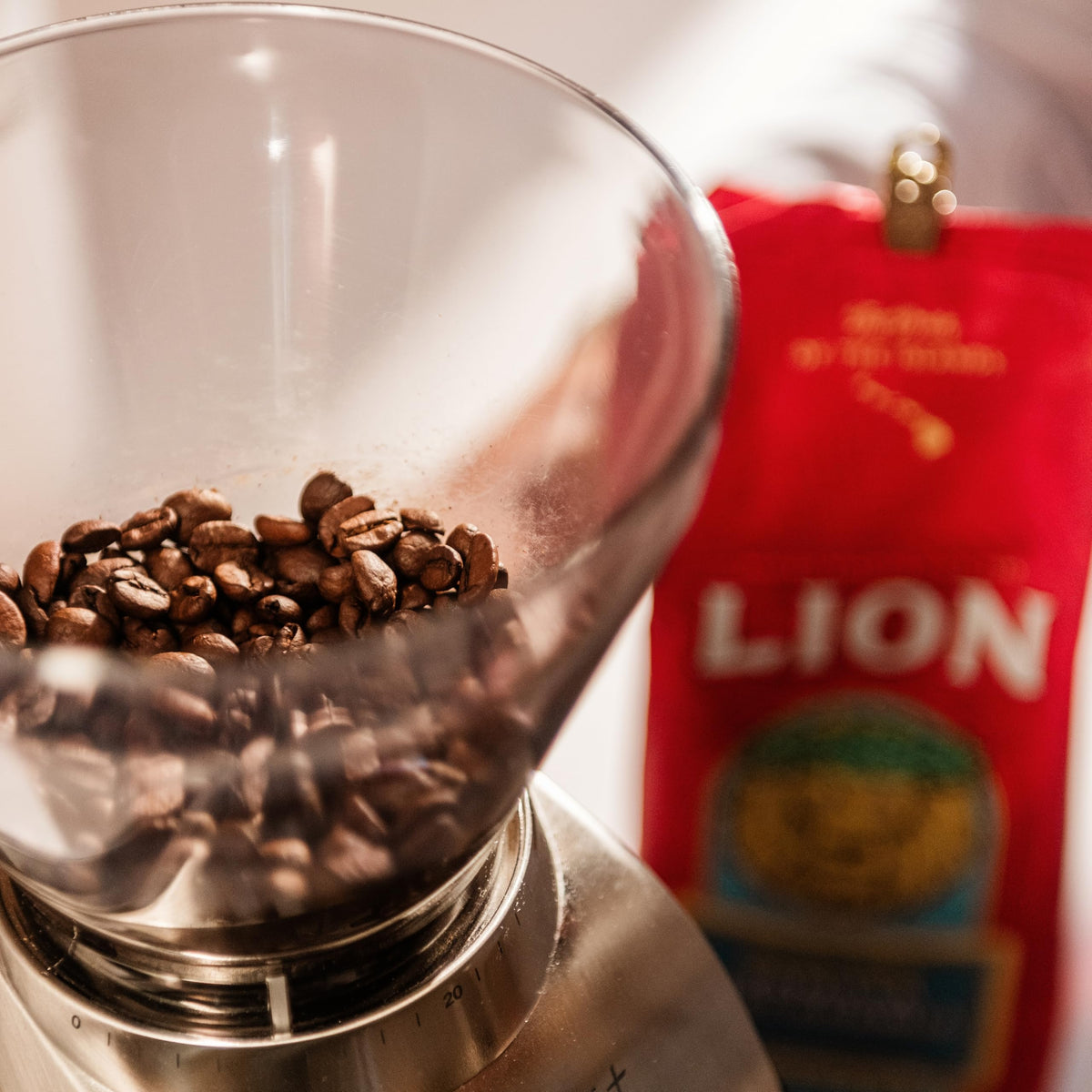 Lion Coffee 10oz bag vacuum-sealed to lock in freshness