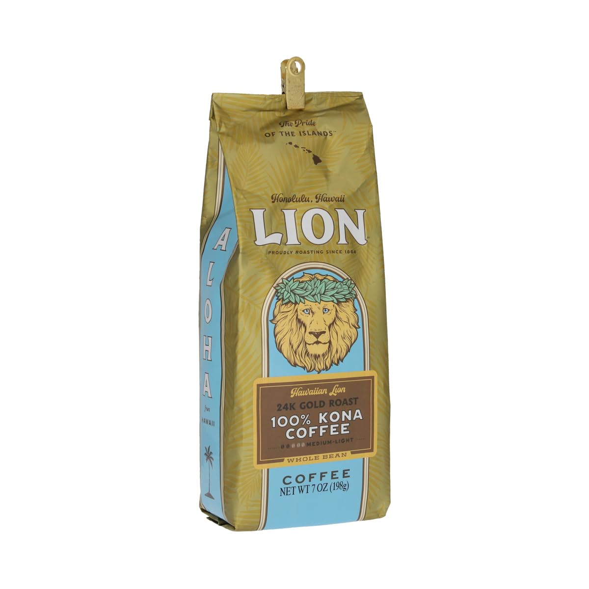Lion Coffee 24K Gold Roast Kona beans ready for a premium morning brew.