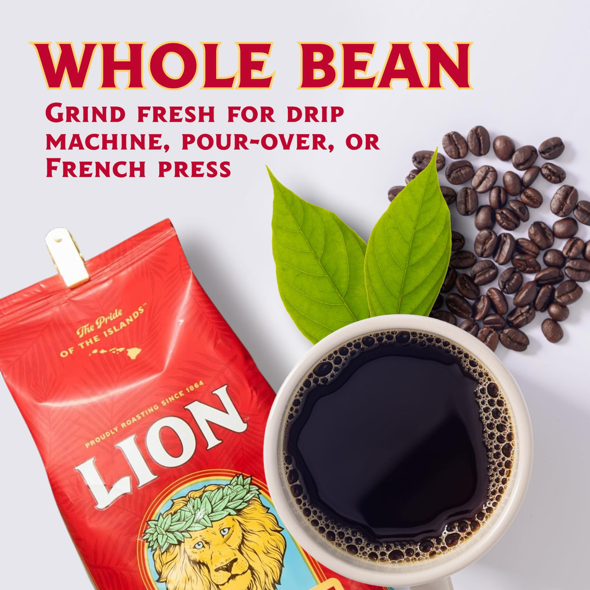 Vacuum-sealed Lion Coffee bag preserving freshness and aroma