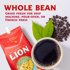 Vacuum-sealed Lion Coffee bag preserving freshness and aroma