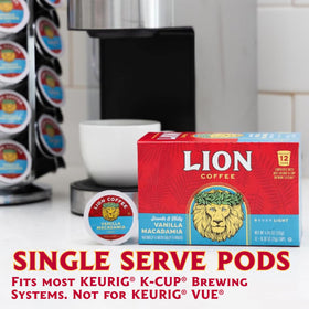 Lion Coffee Arabica beans closeup emphasizing premium quality