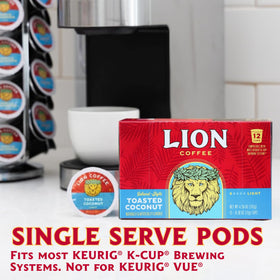 Lion Coffee Arabica beans display premium blend for a crisp cup