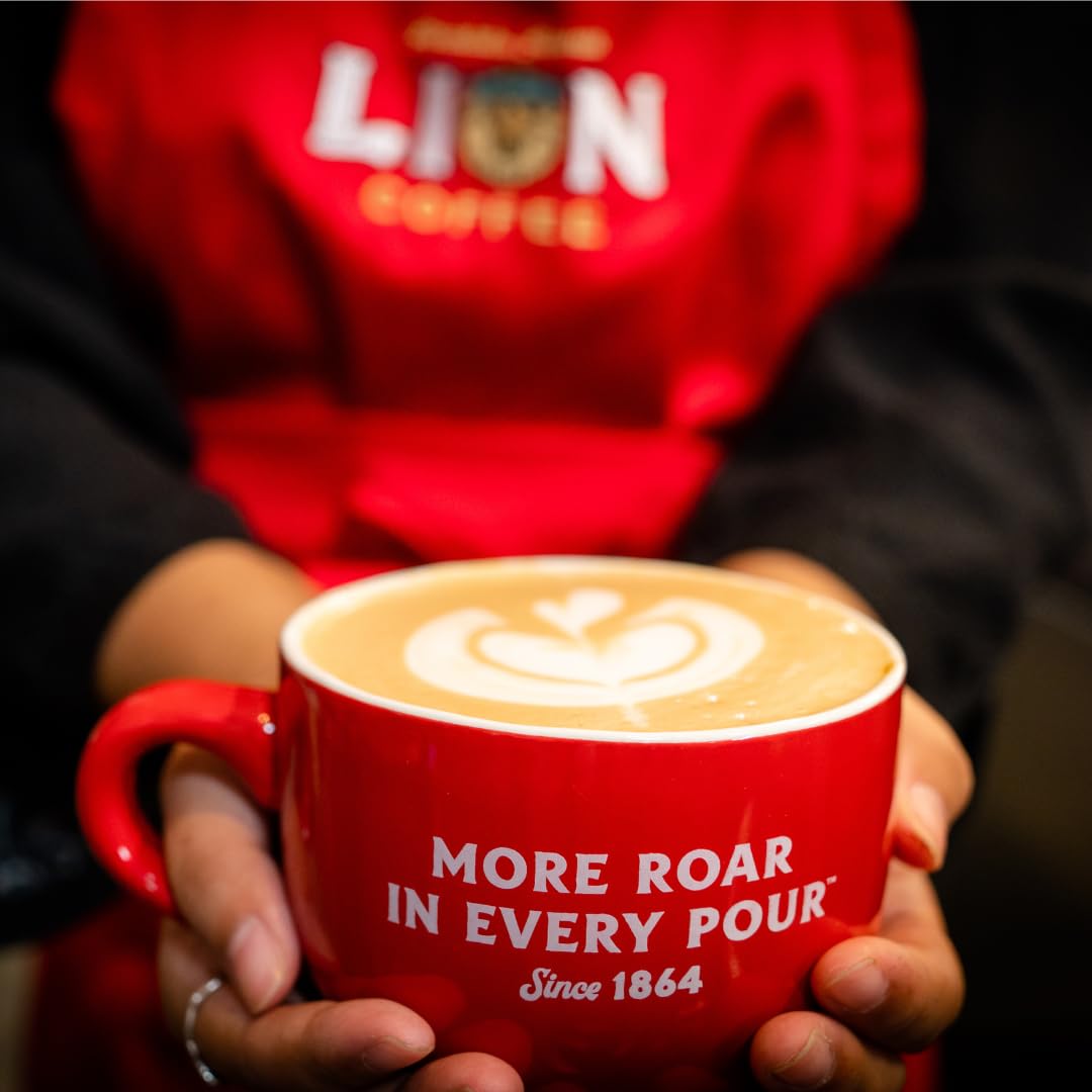 Lion Coffee brand 1864 heritage label signals trusted quality and history.