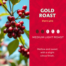 Lion Coffee Gold Roast Arabica beans close-up signals quality for smooth brew.