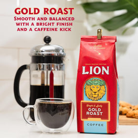 Lion Coffee Gold Roast vacuum-sealed packaging preserves freshness and aroma.