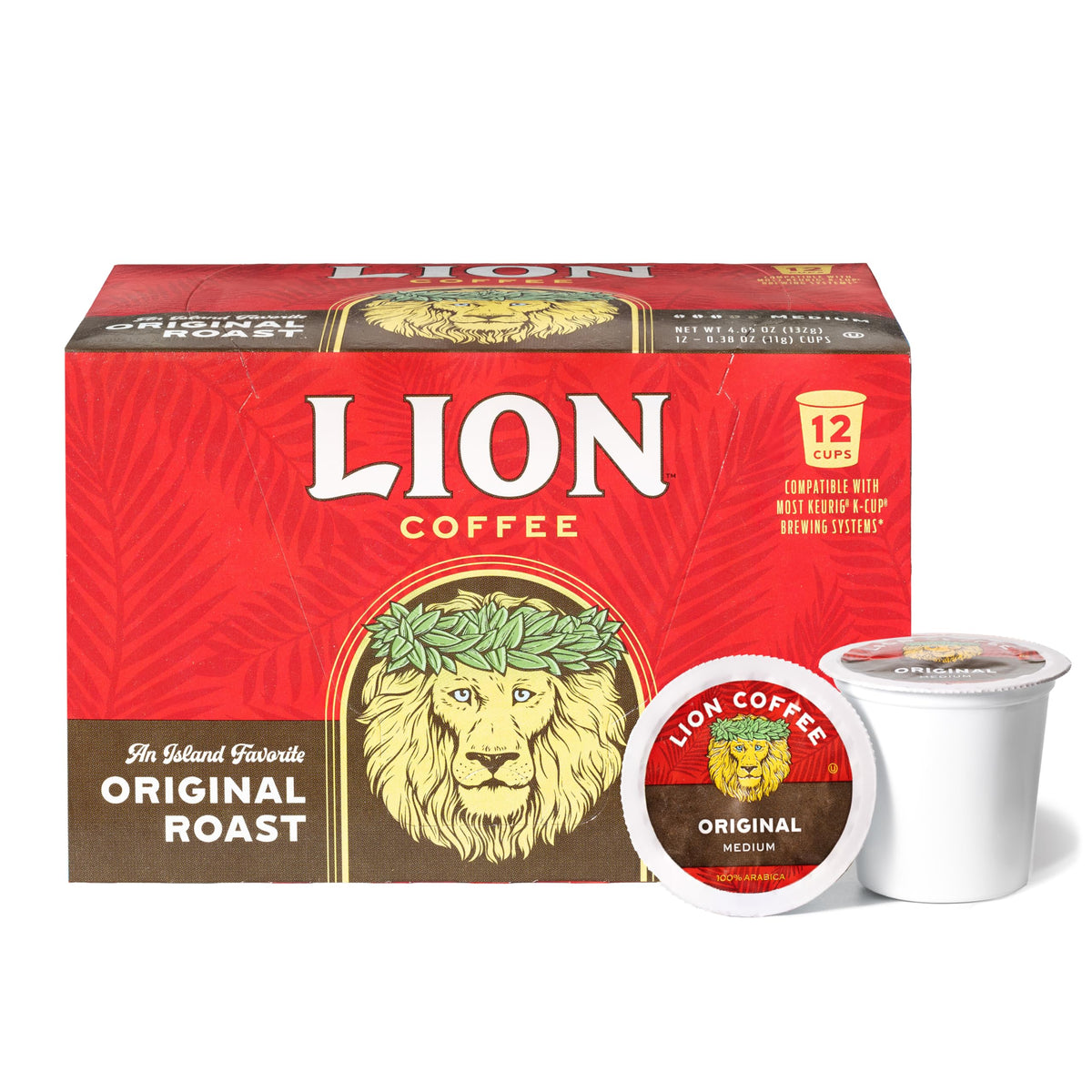 Lion Coffee Original Medium Roast pods ready for Keurig, delivering a smooth morning cup.