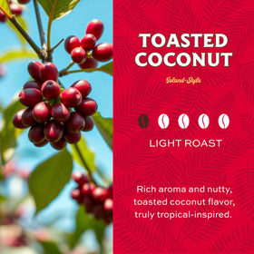Lion Coffee toasted coconut pods in cup highlighting coconut aroma