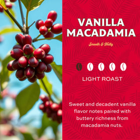 Lion Coffee Vanilla Macadamia ground coffee bag open shows premium Arabica aroma