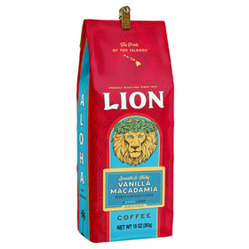 Lion Coffee Vanilla Macadamia ground coffee pack with smooth tropical flavor for mornings