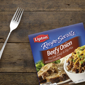Lipton Recipe Secrets beefy onion gravy-simmer helping enrich sauces.