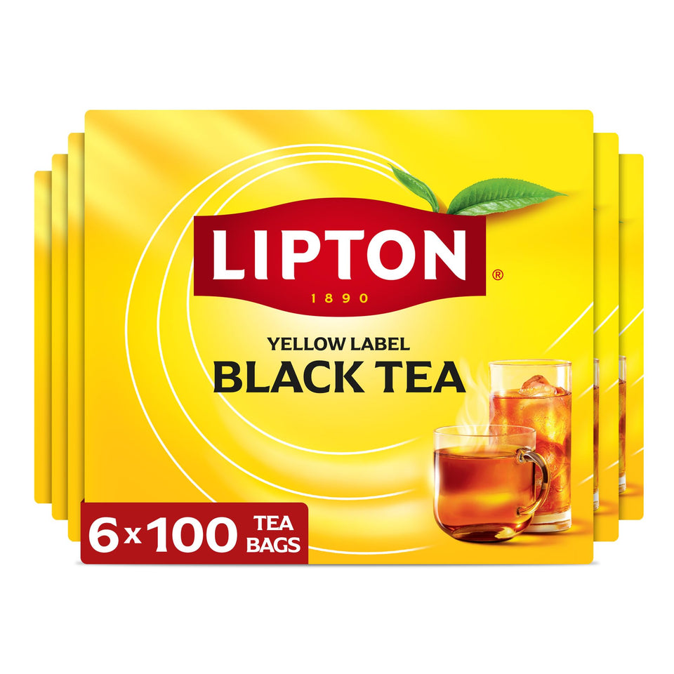 Lipton black tea bags 600-count packaging showcases protective foil trays for lasting freshness.